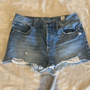 We The Free Blue Jean Shorts Distressed Raw-Edge